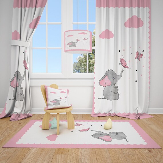 Elephant And Pink Erflies Baby Girl Room Curtains Nursery Elephant And Pink Erflies Baby Girl, Curtains For Nursery Girl