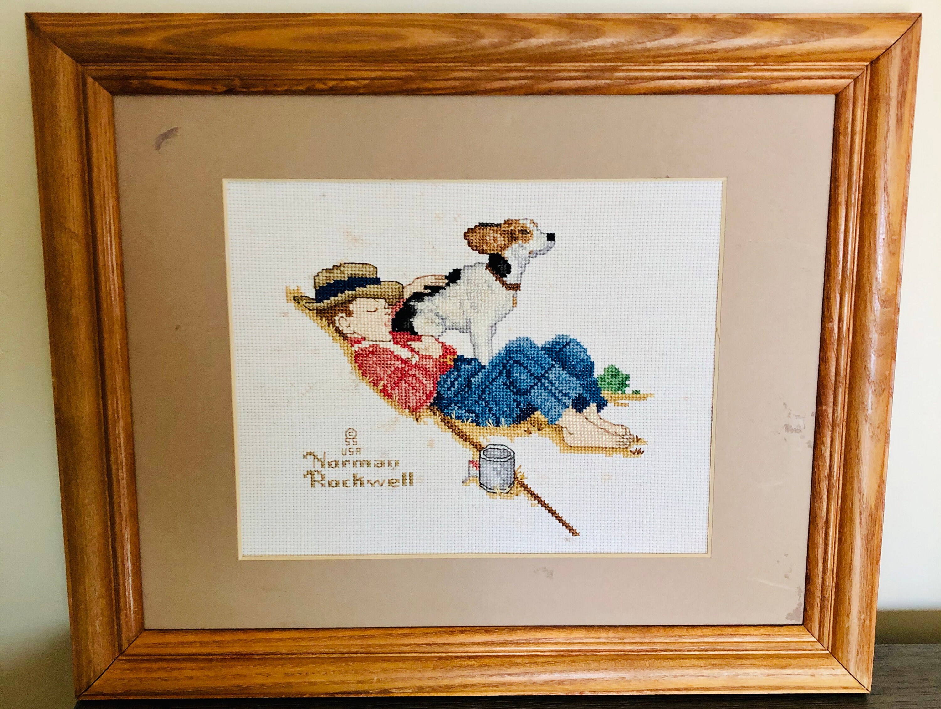Vintage Norman Rockwell Cross Stitch-young Boy and His Dog - Etsy