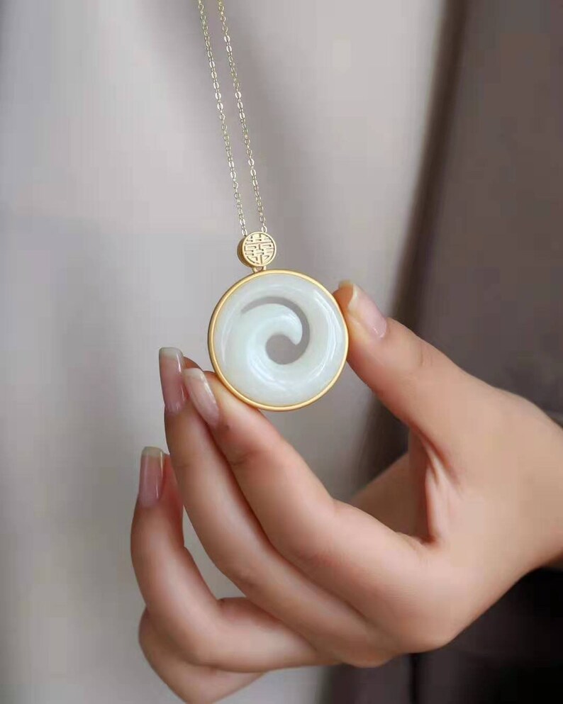 Natural Hetian White Jade Gold Necklace Retro Christmas Sale Jewelry gifts.