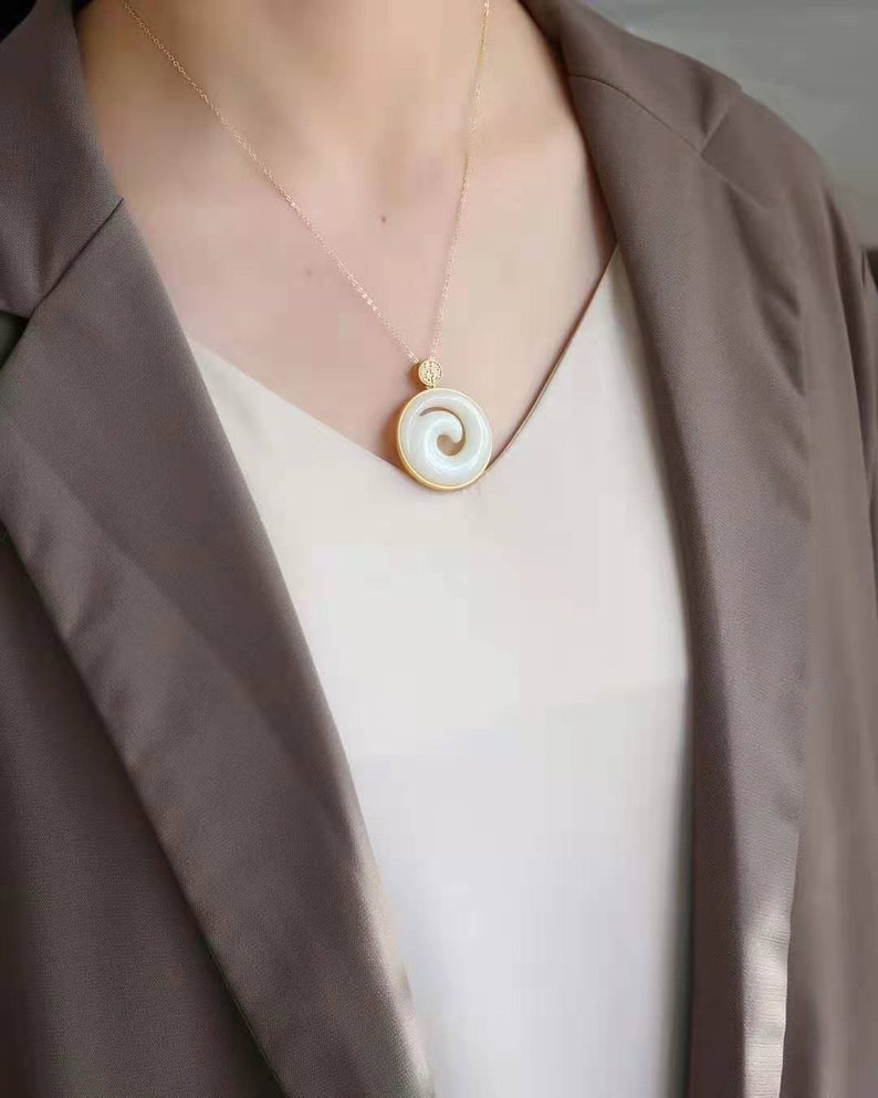 Natural Hetian White Jade Gold Necklace Retro Christmas Sale Jewelry gifts.