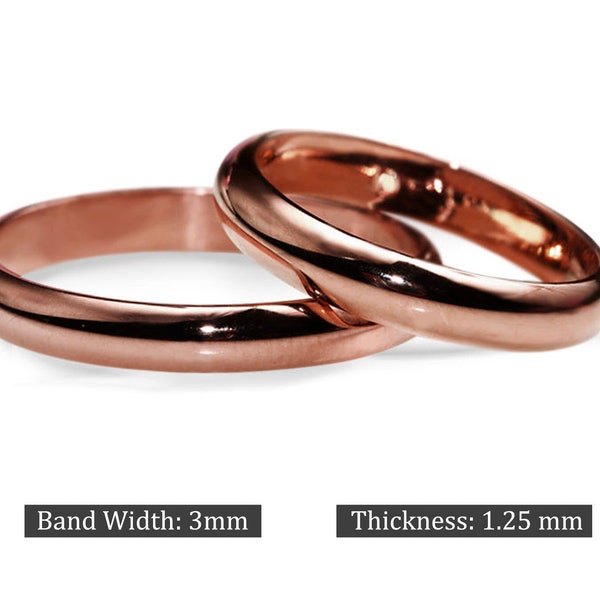 Solid Copper Plain Band Ring - 3 mm Copper Rings, Half Round Solid Copper Rings, Pure Uncoated Copper Therapy Ring, Benefits of Copper Rings