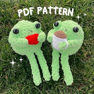 Heart and Coffee Frog PATTERN/ Crochet Frog Pattern/ Valentine&#39;s Day Frog Pattern/ Cute Frog Plush Pattern