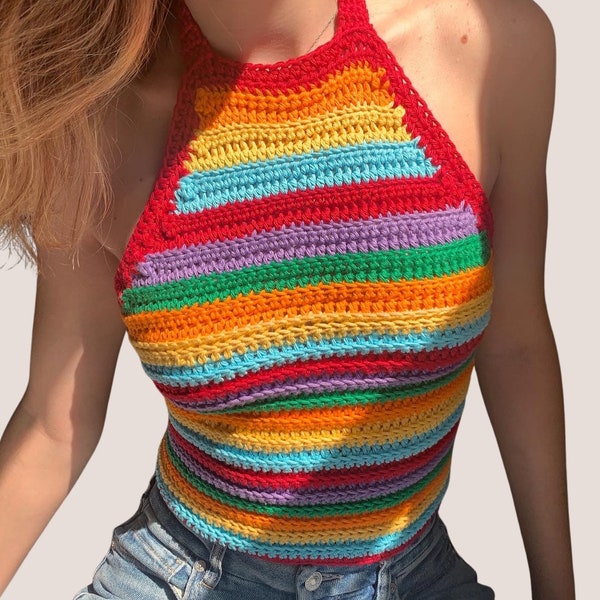 Rainbow Pride Halter Top PATTERN/ Crochet Crop Top Pattern/ Crochet Halter Top Pattern/ Striped Top/ Beginner Friendly Pattern/ Easy Pattern