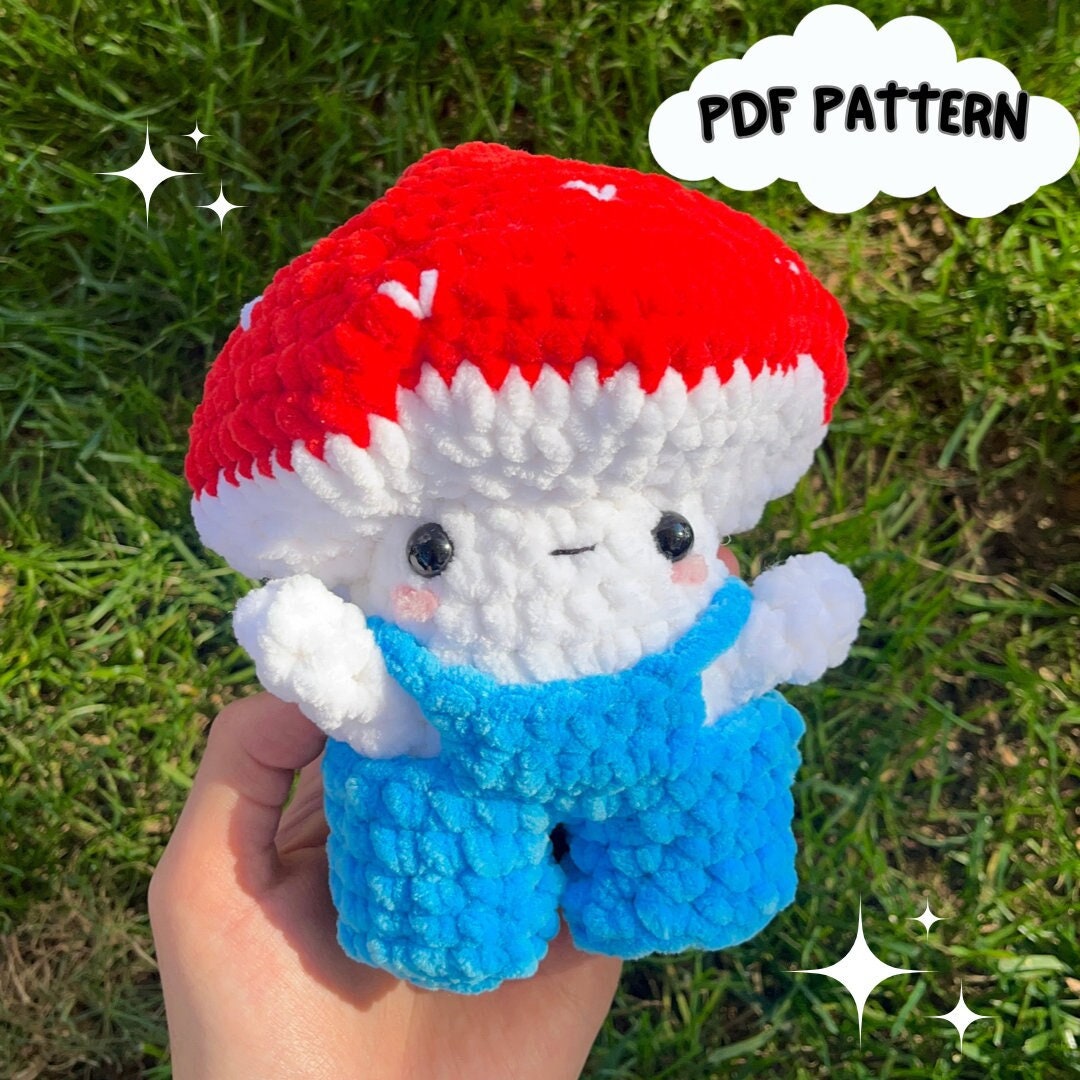 Mushie Plushie PATTERN/ Crochet Mushroom Man With Overalls/ Etsy