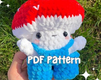 Mushie Plushie PATTERN/ Crochet Mushroom Man with Overalls/ Intermediate Plushie Pattern/ Crochet Mushroom Pattern