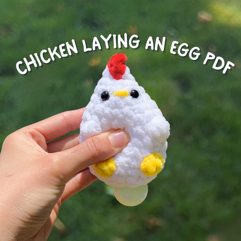 Crochet Chicken Laying Egg Fidget Toy Pattern: No Sew Plush (PDF Pattern) image 1