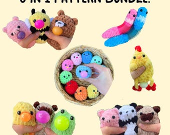 Crochet Fidget Toy Pattern Bundle: 6-in-1 No Sew Plush (PDF Pattern)