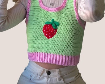 Erdbeer Häkelwesten-Muster: Anfängerfreundliches Fruit Top (PDF Pattern)