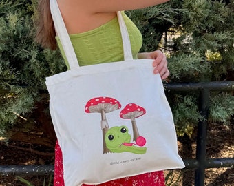 Frog Mushroom Crochet Tote Bag/ Cottagecore Tote bag / Mushroom Tote bag/ Hippiecore shoulder bag/ Tote bag for Crocheters