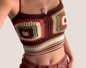 Retro Crochet Top PATTERN/ Crochet Crop Top Pattern/ Corset Back Top/ Granny Square Top/ Intermediate Crochet Pattern