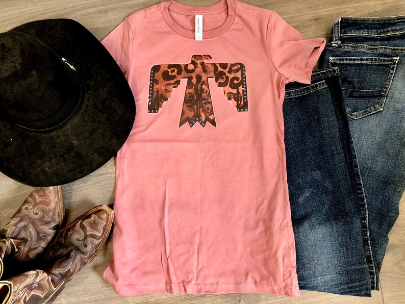 thunderbird cheetah turquoise rodeo Western graphic t shirt tribal