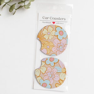 Trendy Car Coasters, Set of Two Floral Car Cup Holder Coasters Cute Car Accessories New Car Gift for Her Stocking Stuffers Car Decor