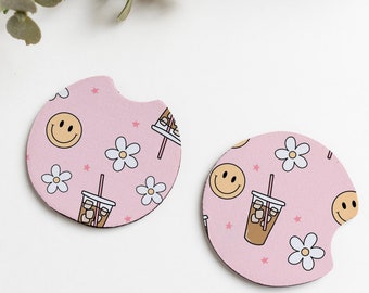Car Coasters Set of Two Coffee Lover Car Cup Holder Coasters Cute Car Accessories for New Car Gift for Her Stocking Stuffers for Women