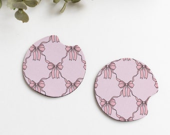 Coquette Bow Car Coasters, Set of Two Car Cup Holder Coasters Car Accessories for New Car Gift for Christmas Stocking Stuffers for Women