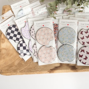 Sottobicchieri per auto, graziosi accessori per auto da donna, decorazioni per auto preppy, graziosi sottobicchieri regalo per lei, set di 2 sottobicchieri in neoprene per auto