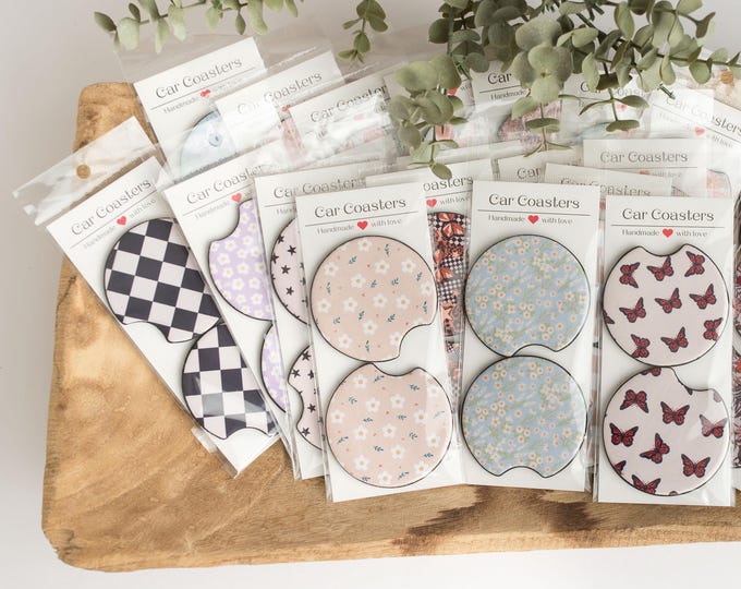 Car Coasters, Cute Car Accessories Women, Preppy Car Decor, Cute Coasters Gift for her, Set of 2 Neoprene Car Cup Coasters