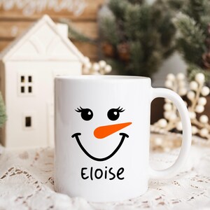 Custom Snowman Mug, Personalized Name Mug, Snowman Face Mug, Cute Christmas Mug for Kids, Personalized Hot Cocoa Mug, Personalized Gift