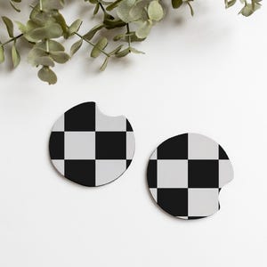 Checker Car Coasters, Set of Two Car Cup Holder Coasters Car Accessories for New Car Gift for Christmas Stocking Stuffers for Women