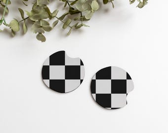 Checker Car Coasters, Set of Two Car Cup Holder Coasters Car Accessories for New Car Gift for Christmas Stocking Stuffers for Women