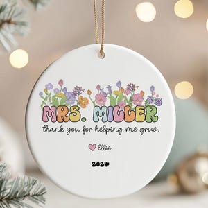 Teacher Christmas Ornament Personalized with Name, Teacher Ornament, Thank You Teacher Christmas Gift, Personalized Teacher Gift