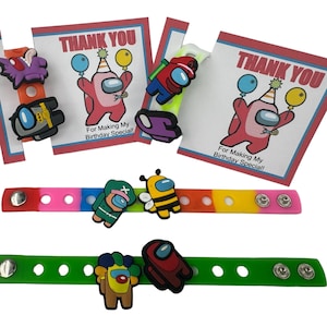 Among Us Party Favors, Gamer Charm and Bracelet for Gift /goodie bags, 7&#39;&#39; bracelet with 2 charms each (Set of 6, 12, 18 or 24)