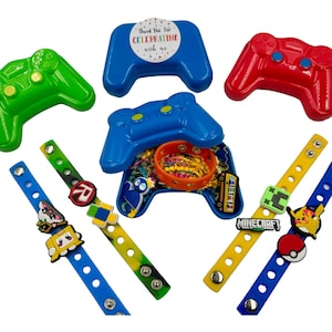 Gamer Party Favor Sets of 6/12/18, Game Controller With Party Favor, 7 inch charm bracelet and gamer themed charms