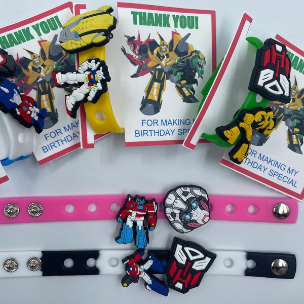 Transformers Party Favors, Robot  Charm and Bracelet for Gift /goodie bags, 7'' bracelet & 2 charms each (Set of 6, 12, 18 or 24)