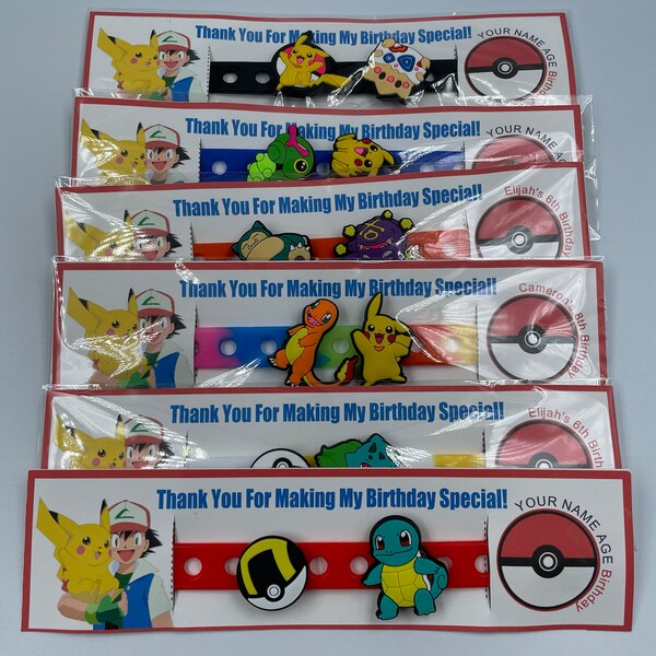 Pokemon Party Favors, Pokemon Charms and Bracelet for Gift /goodie bags, 7'' bracelet with 2 charms each (Set of 4,8,12 or 16)