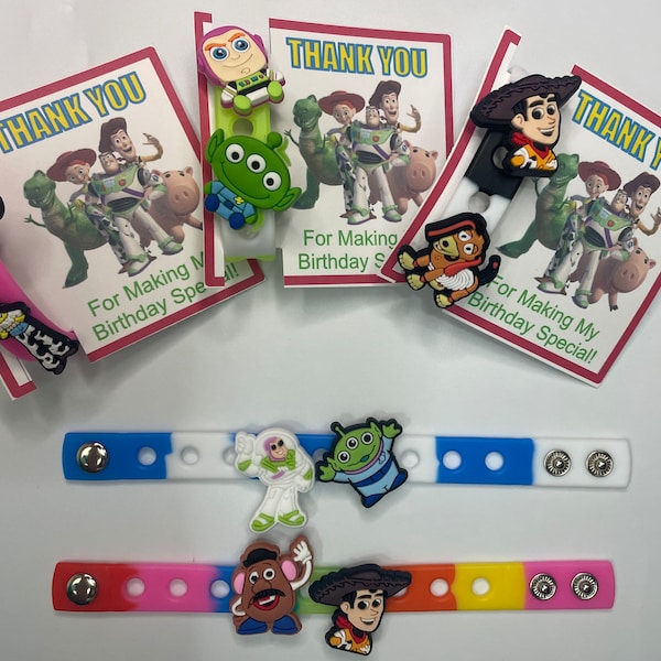 Toy Story Party Favors, Buzz Charm & Bracelet for Gift /goodie bags, 7'' bracelet with 2 charms each (Set of 6, 12, 18 or 24)