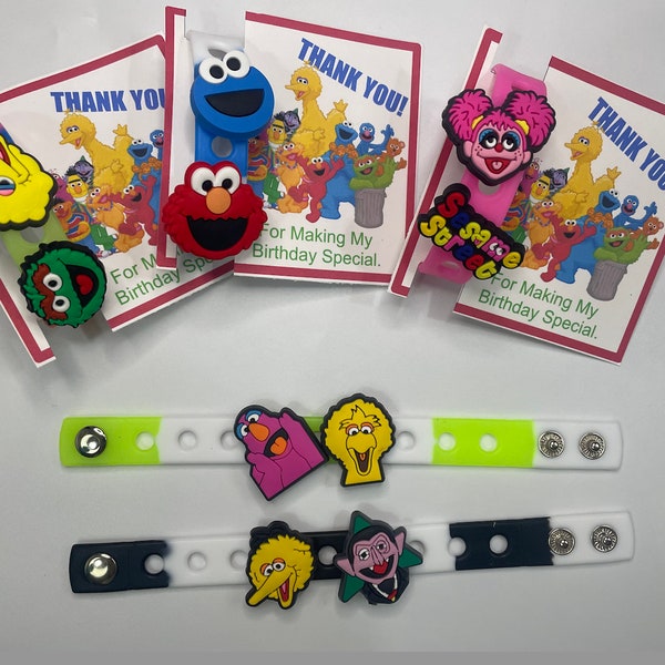 Sesame Street Party Favor, Big Bird Charms and Bracelet for Gift /goodie bags, 7'' bracelet w/ 2 charms each (Set of 6, 12, 18 or 24)