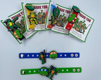 Ninja Turtle Party Favors, TMNT Charms and Bracelet for Gift /goodie bags, 7'' bracelet with 2 charms each (Set of 6, 12, 18 or 24)