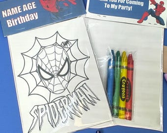 Personalized Spidey Party Favors, Mini Coloring Pages, Crayons Included