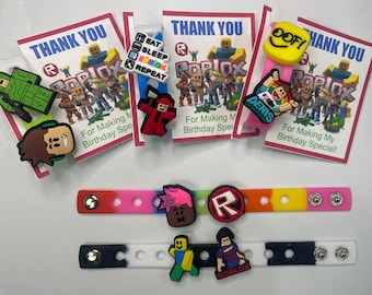 Roblox Party Favors, Gamer Charms and Bracelet for Gift /goodie bags, 7'' bracelet with 2 charms each (Set of 6, 12, 18 or 24)