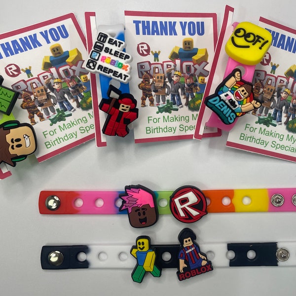 Roblox Party Favors, Gamer Charms and Bracelet for Gift /goodie bags, 7'' bracelet with 2 charms each (Set of 6, 12, 18 or 24)