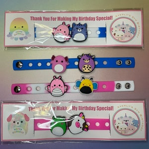 Squishmallow Party Favors, Charms & Bracelet gift for kids, goodie bags, 7&#39;&#39; bracelet with 2 charms each (Set of 4,8,12 or 16)