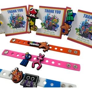 Rainbow Friends Party Favors,Gamer Shoe Charms and Bracelet for Gift /goodie bags, 7&#39;&#39;  bracelet with 2 charm each (Set of 6, 12, 18 or 24)