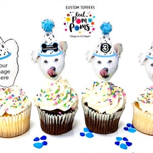 Personalisierte Hunde Gesicht Cupcake Toppers: Personalisierte Partydekoration mit Pom Poms