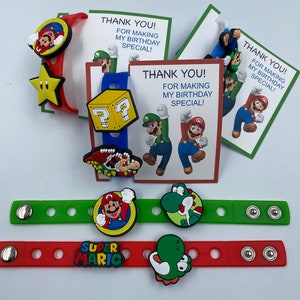 Mario Party Favors,  Mario Charms and Bracelet for Gift /goodie bags, 7'' bracelet with 2 charms each (Set of 6, 12, 18 or 24)