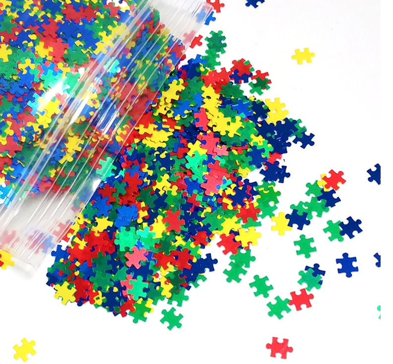 Nail Art Glitter Shapes Polyester glitter 1Tsp Bag Autism Awareness Crafts Multi-Color School Colors Puzzle Pieces