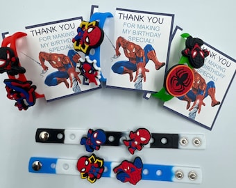 Spiderman Party Favors, Spidey Charms and Bracelet Gift /goodie bags, 7'' bracelet with 2 charms each (Set of 6, 12, 18 or 24)