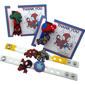 Spiderman & Friends Party Favors, Spidey Charms and Bracelet Gift /goodie bags, 7&#39;&#39; bracelet with 2 charms each (Set of 6, 12, 18 or 24)