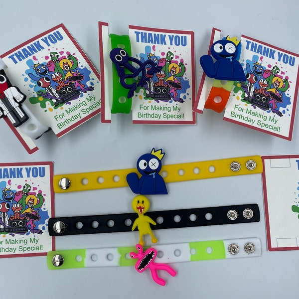 Rainbow Friends Party Favors, Croc Charms and Bracelet for Gift /goodie bags, 7'' croc bracelet with 1 charm each (Set of 6, 12, 18 or 24)