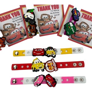 Cars Party Favors, Cars themed Charms and Bracelet for Gift /goodie bags, 7''  bracelet with 2 charms each (Set of 6, 12, 18 or 24)