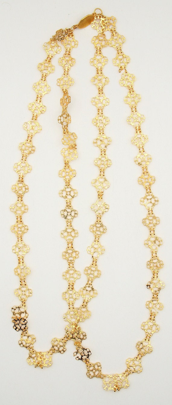 Filigree Link Necklace 2 Strands Gold Vermeil Sri… - image 2