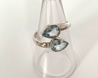 Blue Topaz Silver Faceted Ring