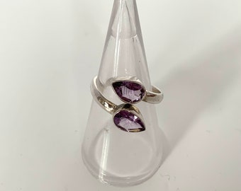 Amethyst Faceted Silver Ring