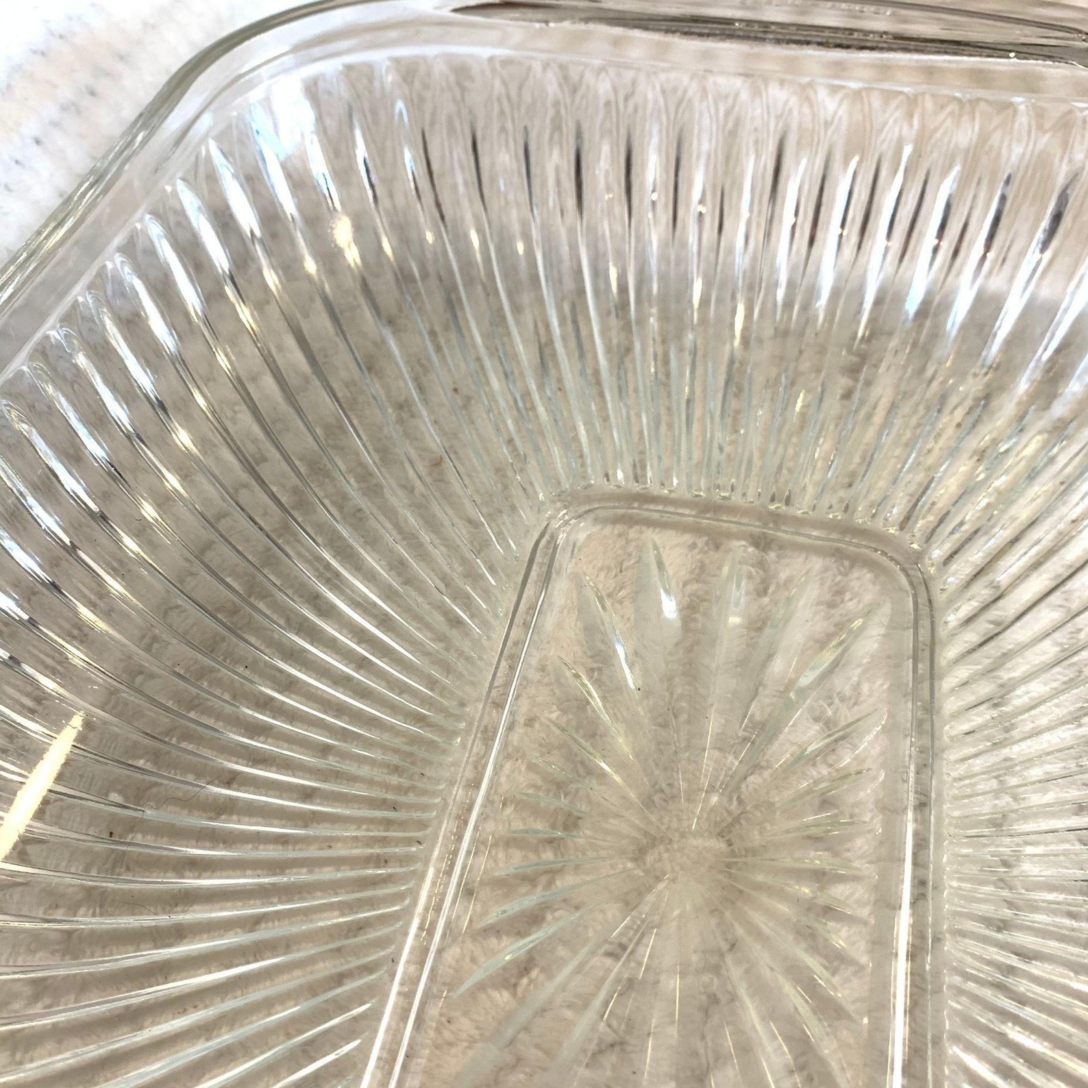 Durable Vintage Rectangular Sunburst Cut Glass Casserole Dish Etsy