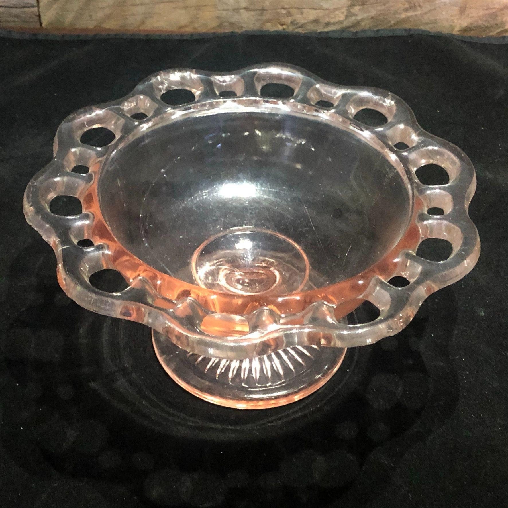 Darling Vintage Pink Depression Glass Compote Bowl Open Lace Etsy