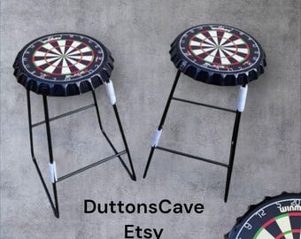 Dartboard Bar Stool: Bottle Cap Design, Man Cave Decor