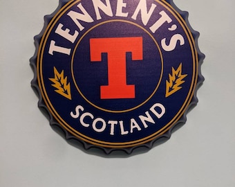 Tennents beer metal bottle top large 35cm Bar Signs Pub Man Cave Wall Sign  Circle Plaques bottle cap